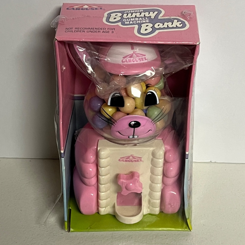Vintage 1992 Carousel Pink Easter Bunny Rabbit Gumball Machine Bank Easter